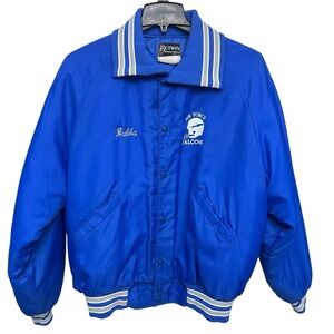 Vtg Satin Bomber Jacket Snap Front Air Force Football Bubba Size XXL Butwin Blue
